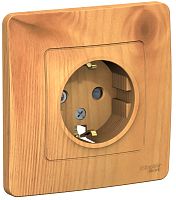 Розетка с заземлением с рамкой Systeme Electric Blanca 1-м. шторки ясень картинка